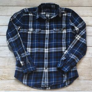American Eagle Outfitters Blue Plaid Fleece Button Down, Men’s Small